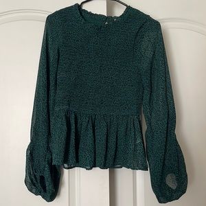 Green animal print blouse